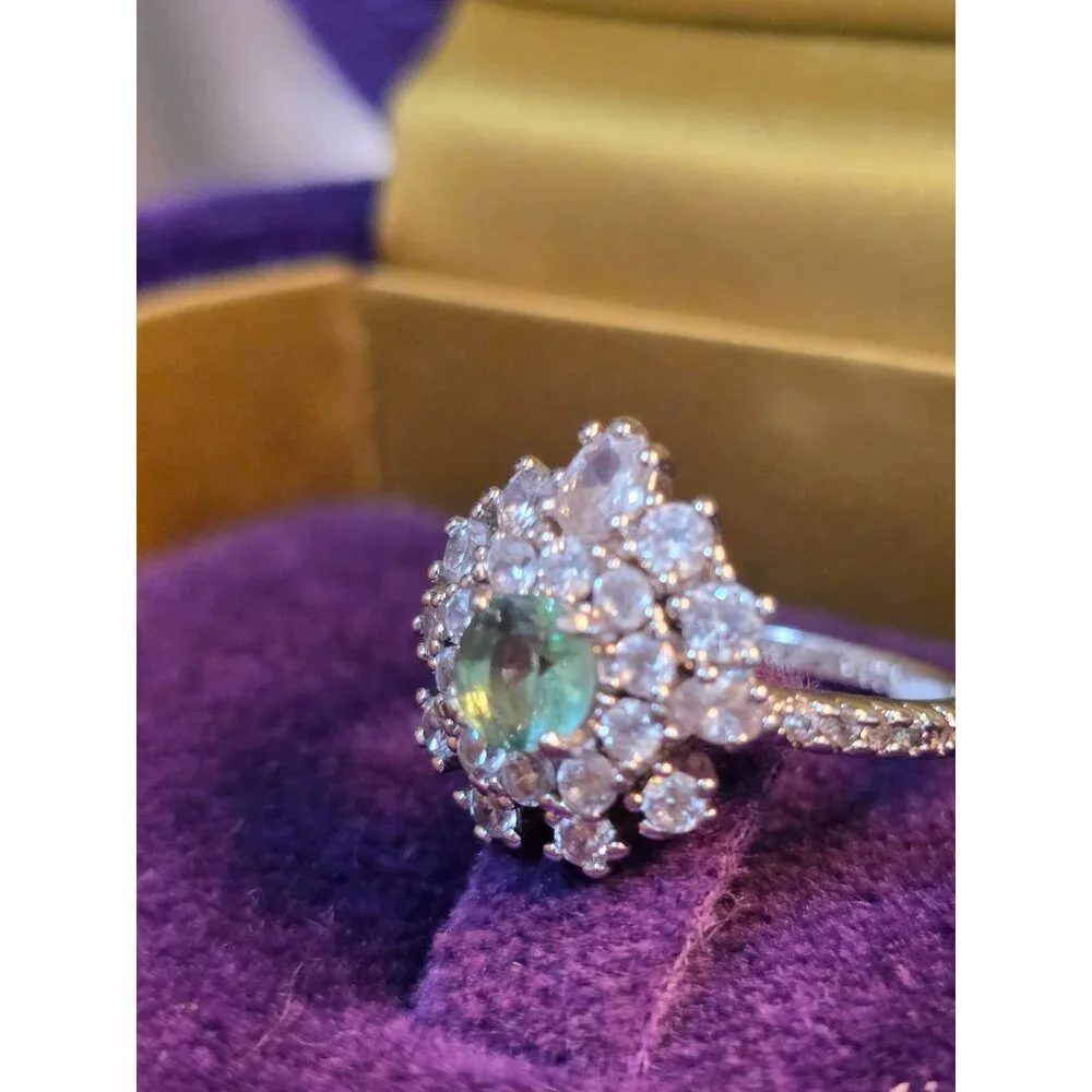 925 Sterling‎ Silver Green Moissanite Halo Ring 6.5 By Bomb Party